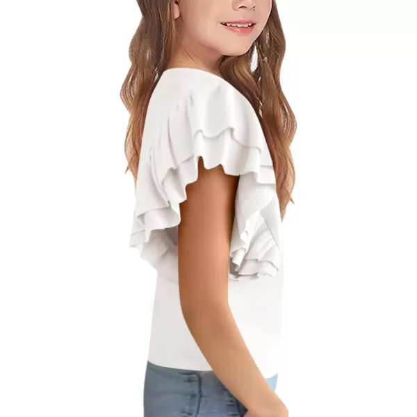 Haloumoning Girls' Ruffle Short Sleeve T Shirt Crewneck Knit Top Comfort Summer Tee