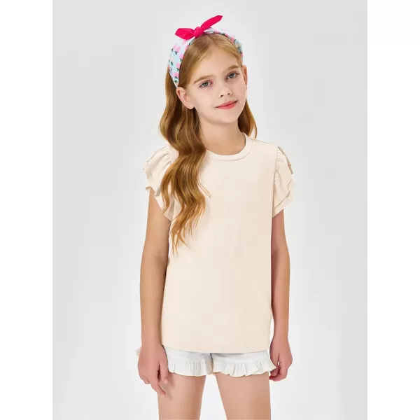 Haloumoning Girls' Ruffle Short Sleeve T Shirt Crewneck Knit Top Comfort Summer Tee