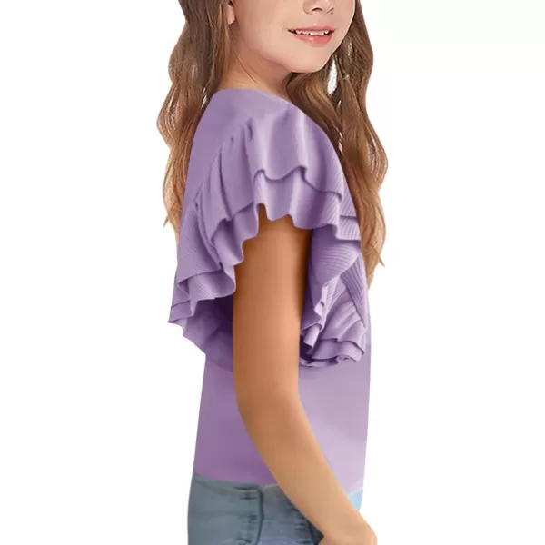 Haloumoning Girls' Ruffle Short Sleeve T Shirt Crewneck Knit Top Comfort Summer Tee