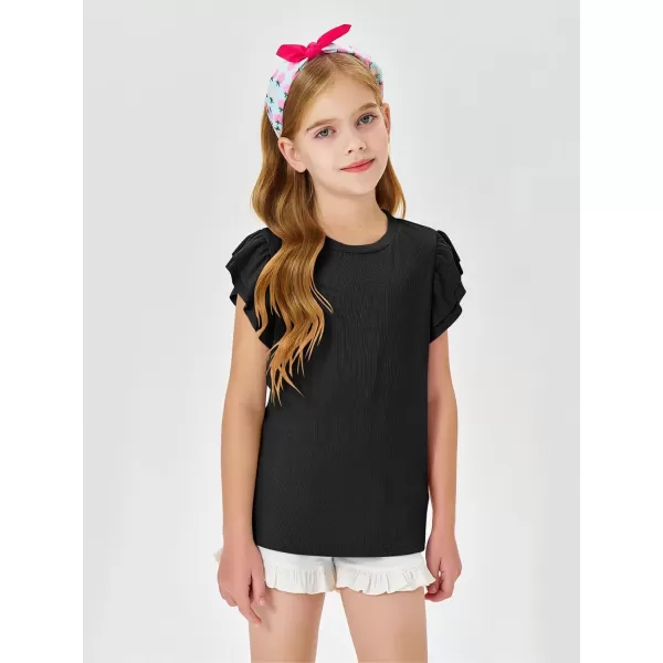 Haloumoning Girls' Ruffle Short Sleeve T Shirt Crewneck Knit Top Comfort Summer Tee