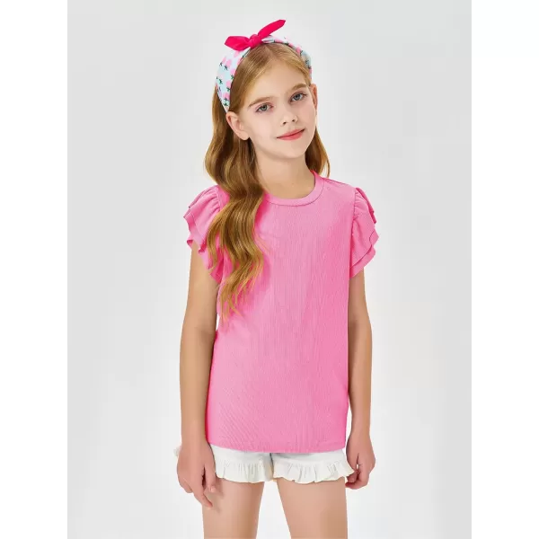 Haloumoning Girls' Ruffle Short Sleeve T Shirt Crewneck Knit Top Comfort Summer Tee