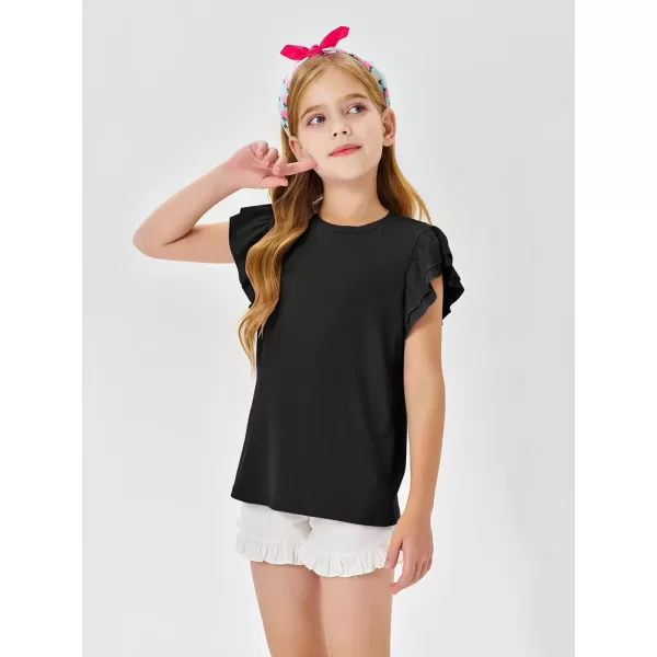 Haloumoning Girls' Ruffle Short Sleeve T Shirt Crewneck Knit Top Comfort Summer Tee