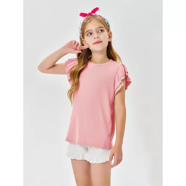 Haloumoning Girls' Ruffle Short Sleeve T Shirt Crewneck Knit Top Comfort Summer Tee