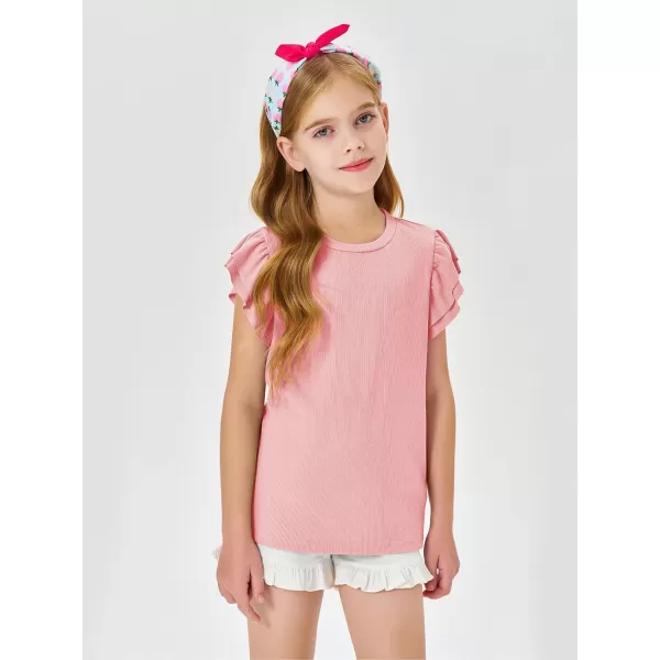 Haloumoning Girls' Ruffle Short Sleeve T Shirt Crewneck Knit Top Comfort Summer Tee