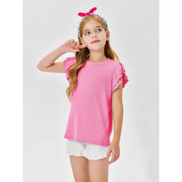 Haloumoning Girls' Ruffle Short Sleeve T Shirt Crewneck Knit Top Comfort Summer Tee