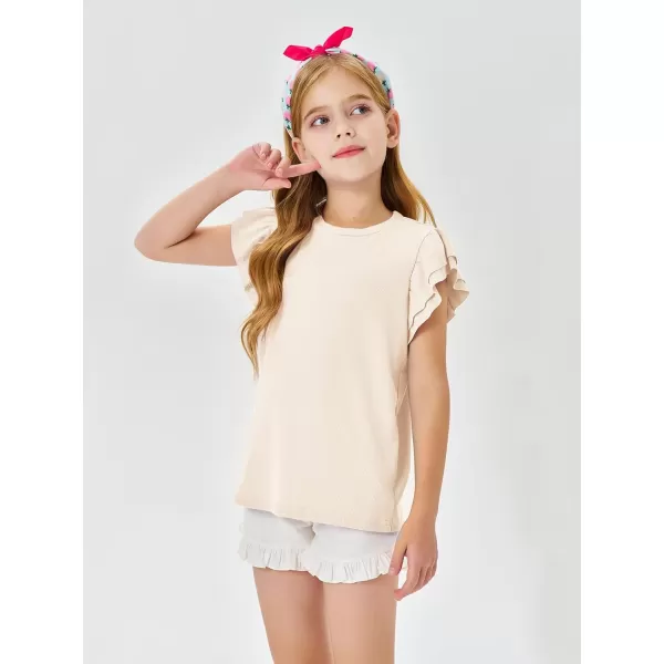 Haloumoning Girls' Ruffle Short Sleeve T Shirt Crewneck Knit Top Comfort Summer Tee
