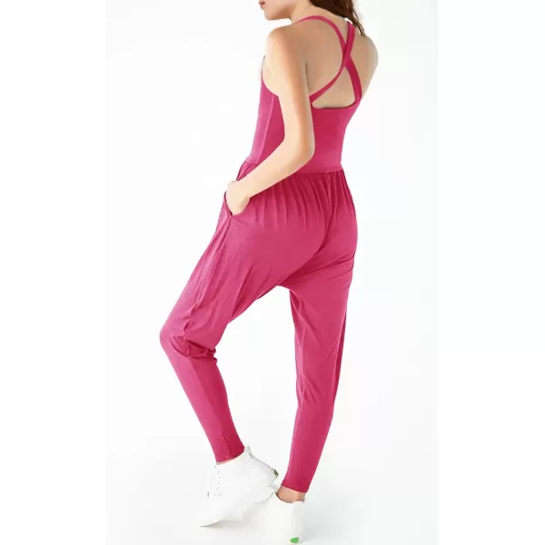 Haloumoning Girls Scoop Neck Sleeveless Jumpsuits Criss-Cross Back Long Pants Overalls With Pockets 5-14 Years