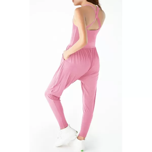 Haloumoning Girls Scoop Neck Sleeveless Jumpsuits Criss-Cross Back Long Pants Overalls With Pockets 5-14 Years