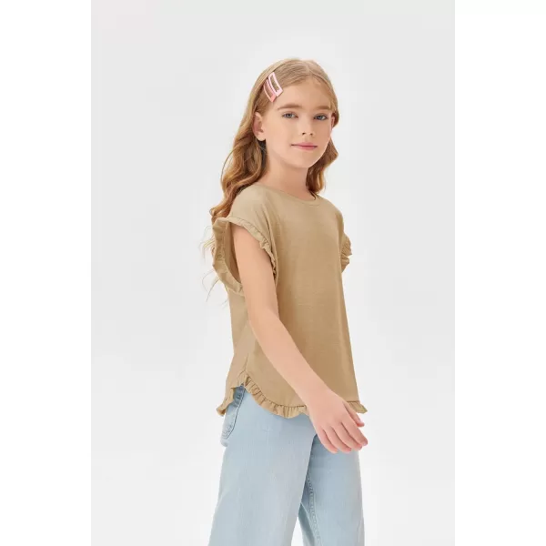 Haloumoning Girls Short Ruffle Sleeve T-shirts Cute Crewneck Shirts Casual Summer Blouses Tops 5-14 Years