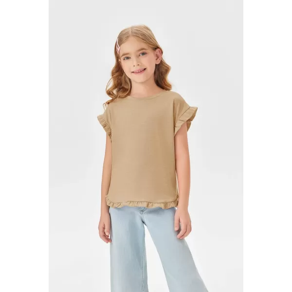 Haloumoning Girls Short Ruffle Sleeve T-shirts Cute Crewneck Shirts Casual Summer Blouses Tops 5-14 Years