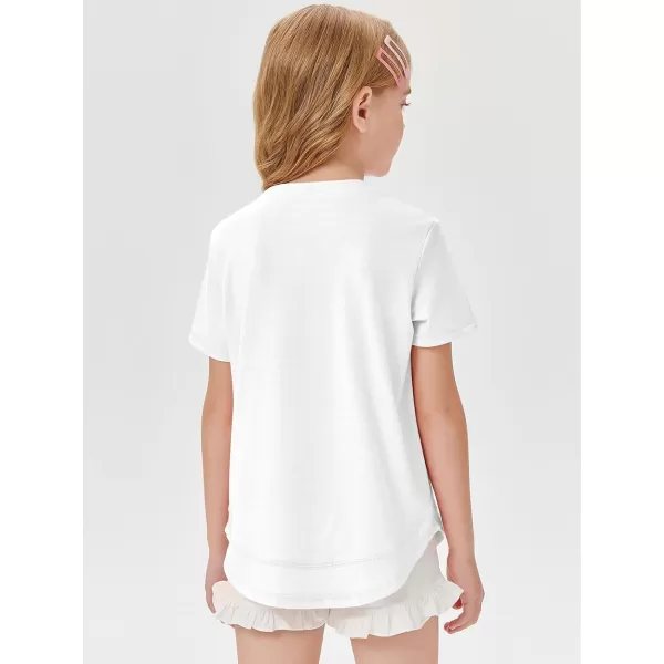 Haloumoning Kids Girls Soft Patchwork Loose T Shirts Summer Curved Hem Clothes 4-14 Years