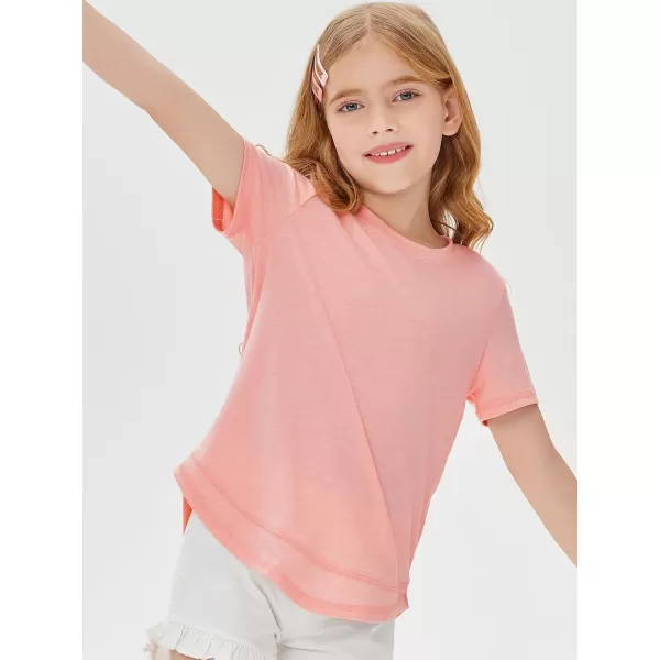 Haloumoning Kids Girls Soft Patchwork Loose T Shirts Summer Curved Hem Clothes 4-14 Years