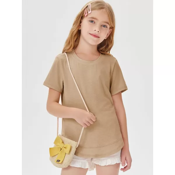 Haloumoning Kids Girls Soft Patchwork Loose T Shirts Summer Curved Hem Clothes 4-14 Years