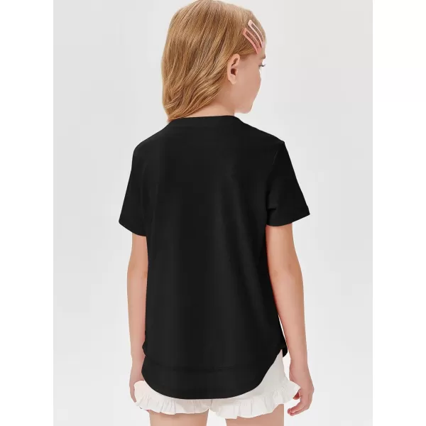 Haloumoning Kids Girls Soft Patchwork Loose T Shirts Summer Curved Hem Clothes 4-14 Years