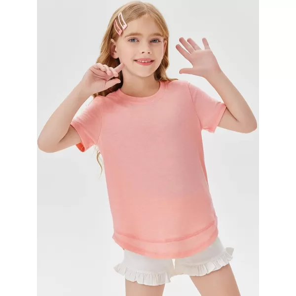Haloumoning Kids Girls Soft Patchwork Loose T Shirts Summer Curved Hem Clothes 4-14 Years