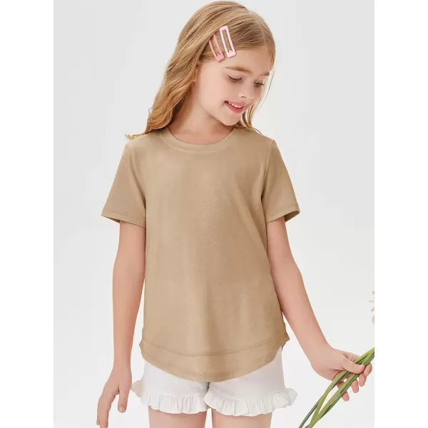 Haloumoning Kids Girls Soft Patchwork Loose T Shirts Summer Curved Hem Clothes 4-14 Years