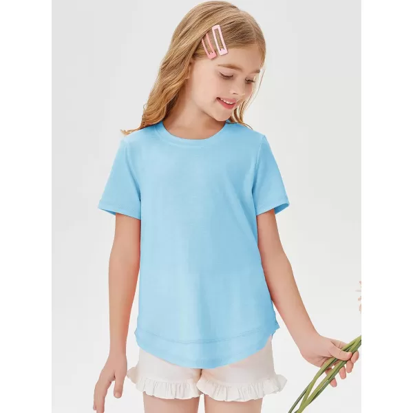 Haloumoning Kids Girls Soft Patchwork Loose T Shirts Summer Curved Hem Clothes 4-14 Years