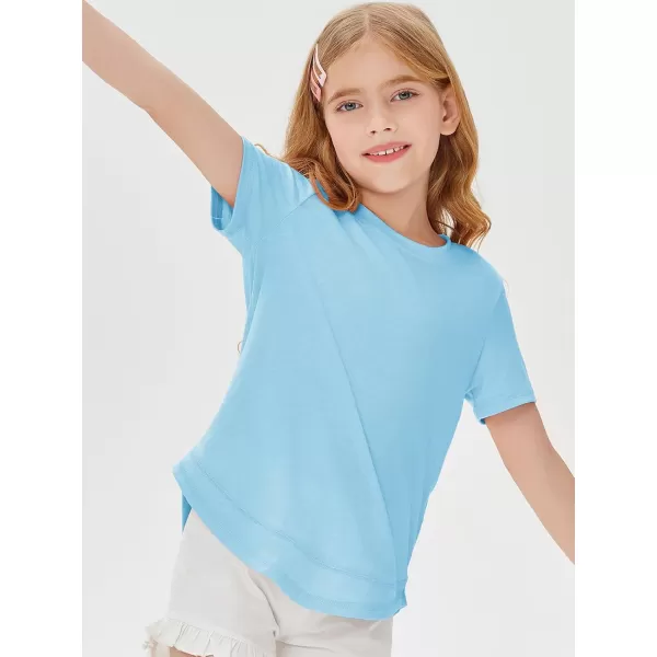 Haloumoning Kids Girls Soft Patchwork Loose T Shirts Summer Curved Hem Clothes 4-14 Years