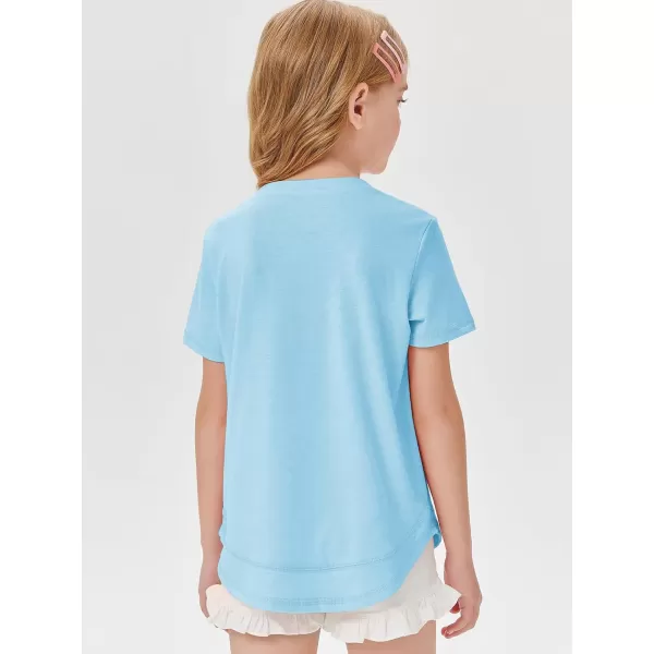 Haloumoning Kids Girls Soft Patchwork Loose T Shirts Summer Curved Hem Clothes 4-14 Years