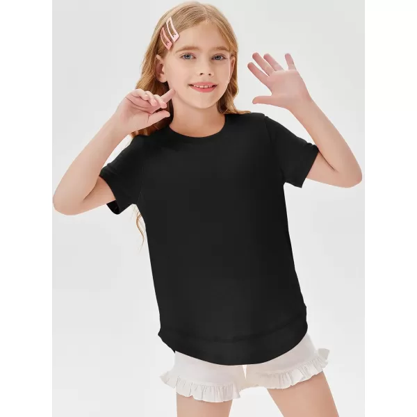 Haloumoning Kids Girls Soft Patchwork Loose T Shirts Summer Curved Hem Clothes 4-14 Years