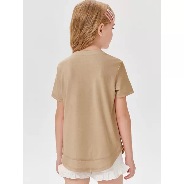 Haloumoning Kids Girls Soft Patchwork Loose T Shirts Summer Curved Hem Clothes 4-14 Years