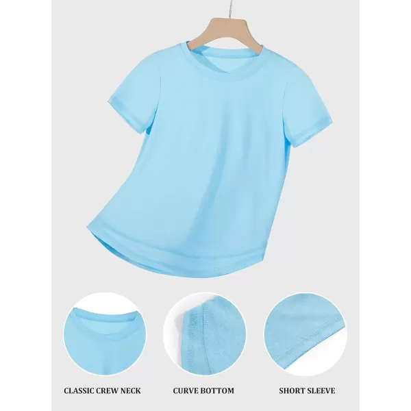 Haloumoning Kids Girls Soft Patchwork Loose T Shirts Summer Curved Hem Clothes 4-14 Years