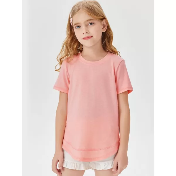 Haloumoning Kids Girls Soft Patchwork Loose T Shirts Summer Curved Hem Clothes 4-14 Years