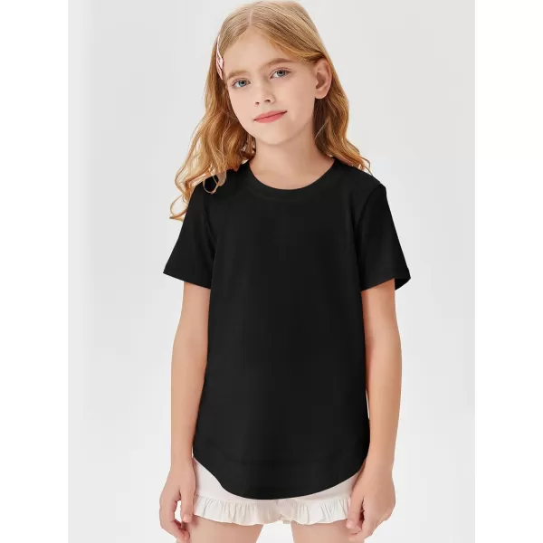 Haloumoning Kids Girls Soft Patchwork Loose T Shirts Summer Curved Hem Clothes 4-14 Years