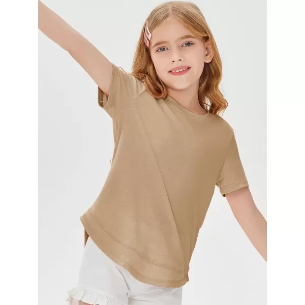 Haloumoning Kids Girls Soft Patchwork Loose T Shirts Summer Curved Hem Clothes 4-14 Years