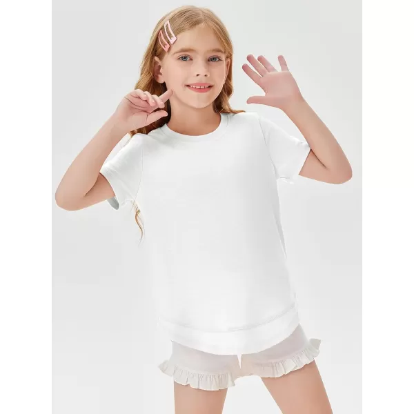 Haloumoning Kids Girls Soft Patchwork Loose T Shirts Summer Curved Hem Clothes 4-14 Years