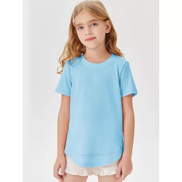 Haloumoning Kids Girls Soft Patchwork Loose T Shirts Summer Curved Hem Clothes 4-14 Years