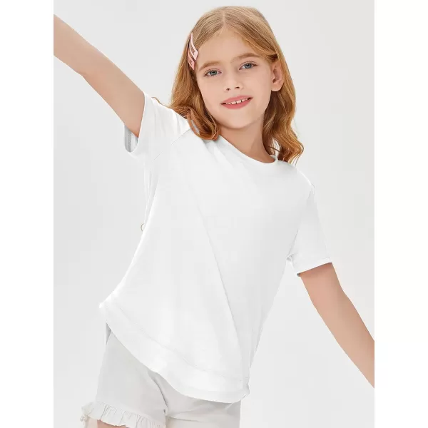 Haloumoning Kids Girls Soft Patchwork Loose T Shirts Summer Curved Hem Clothes 4-14 Years