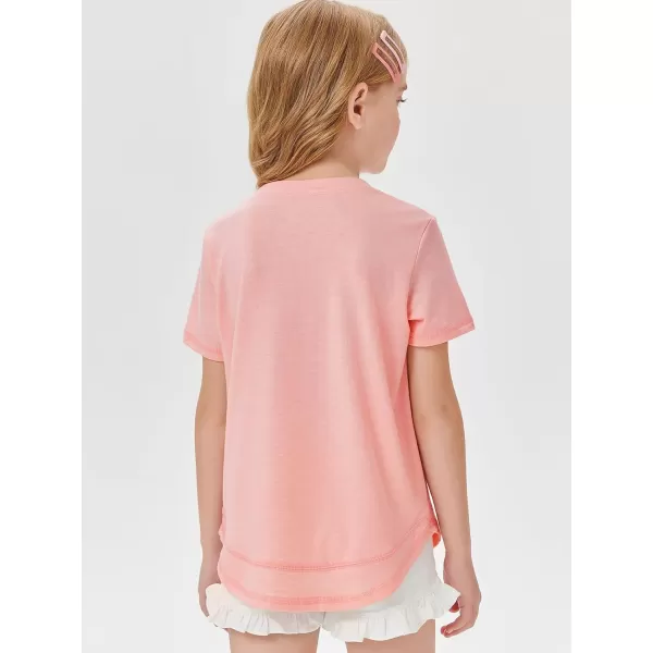 Haloumoning Kids Girls Soft Patchwork Loose T Shirts Summer Curved Hem Clothes 4-14 Years