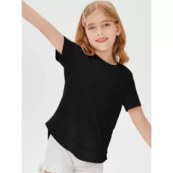 Haloumoning Kids Girls Soft Patchwork Loose T Shirts Summer Curved Hem Clothes 4-14 Years