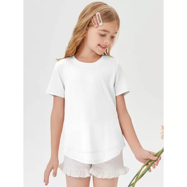 Haloumoning Kids Girls Soft Patchwork Loose T Shirts Summer Curved Hem Clothes 4-14 Years