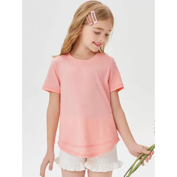 Haloumoning Kids Girls Soft Patchwork Loose T Shirts Summer Curved Hem Clothes 4-14 Years