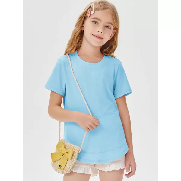 Haloumoning Kids Girls Soft Patchwork Loose T Shirts Summer Curved Hem Clothes 4-14 Years