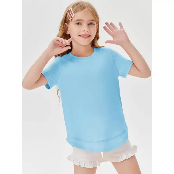 Haloumoning Kids Girls Soft Patchwork Loose T Shirts Summer Curved Hem Clothes 4-14 Years
