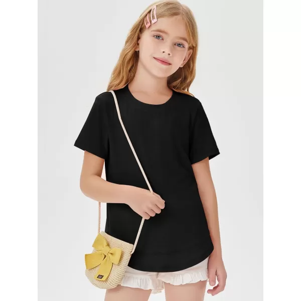 Haloumoning Kids Girls Soft Patchwork Loose T Shirts Summer Curved Hem Clothes 4-14 Years