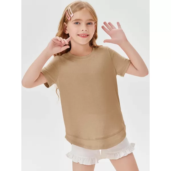 Haloumoning Kids Girls Soft Patchwork Loose T Shirts Summer Curved Hem Clothes 4-14 Years