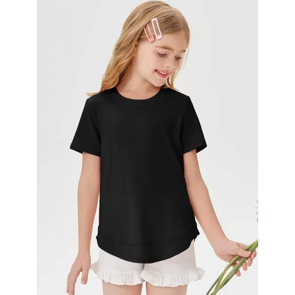 Haloumoning Kids Girls Soft Patchwork Loose T Shirts Summer Curved Hem Clothes 4-14 Years
