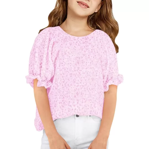 Girls Floral Puff Short Sleeve Shirts Summer Cute T Shirts Tops 5-14 years