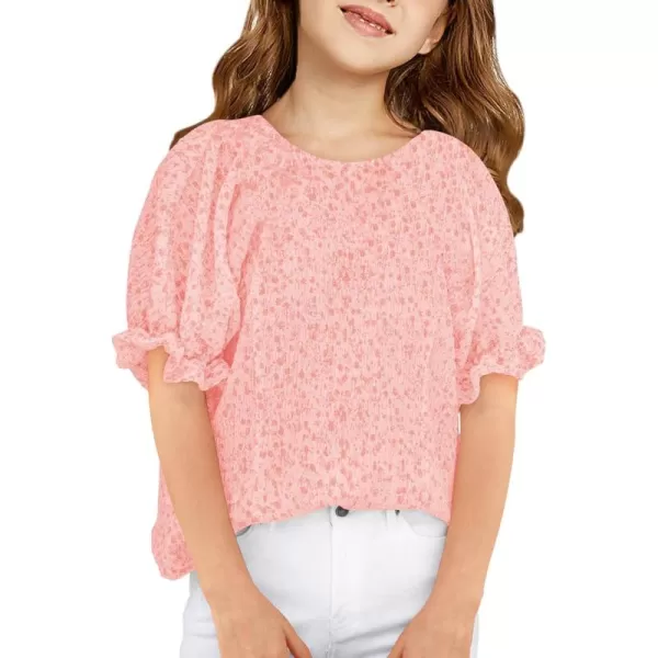 Girls Floral Puff Short Sleeve Shirts Summer Cute T Shirts Tops 5-14 years