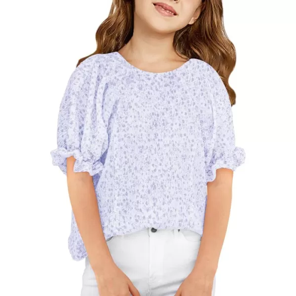 Girls Floral Puff Short Sleeve Shirts Summer Cute T Shirts Tops 5-14 years
