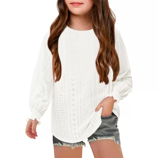 Girls Long Sleeve Hollow Out Shirts Kids Cute Crewneck Ruffle Cuffs Blouse Tops 5-14 Years