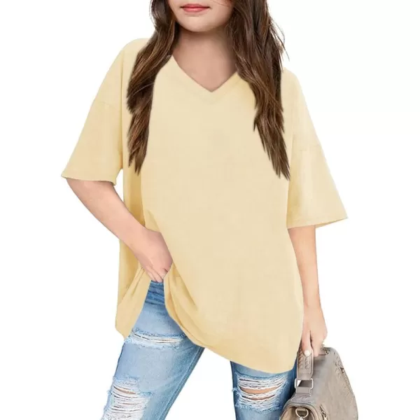 Girls Short Sleeve Oversized T Shirts Summer V Neck Casual Loose Tees Shirt Tops 3-14 Years
