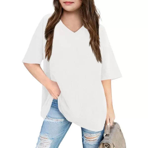 Girls Short Sleeve Oversized T Shirts Summer V Neck Casual Loose Tees Shirt Tops 3-14 Years