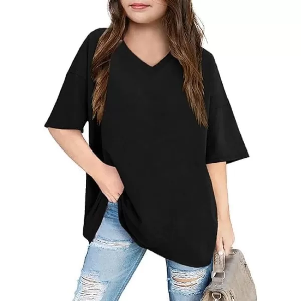 Girls Short Sleeve Oversized T Shirts Summer V Neck Casual Loose Tees Shirt Tops 3-14 Years