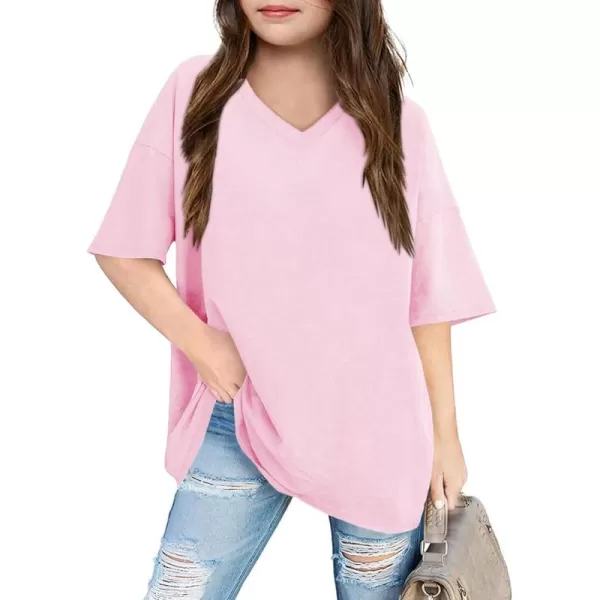 Girls Short Sleeve Oversized T Shirts Summer V Neck Casual Loose Tees Shirt Tops 3-14 Years