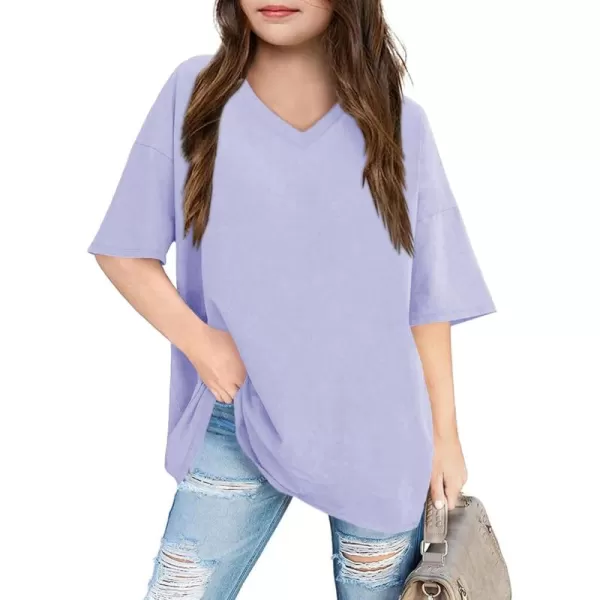 Girls Short Sleeve Oversized T Shirts Summer V Neck Casual Loose Tees Shirt Tops 3-14 Years
